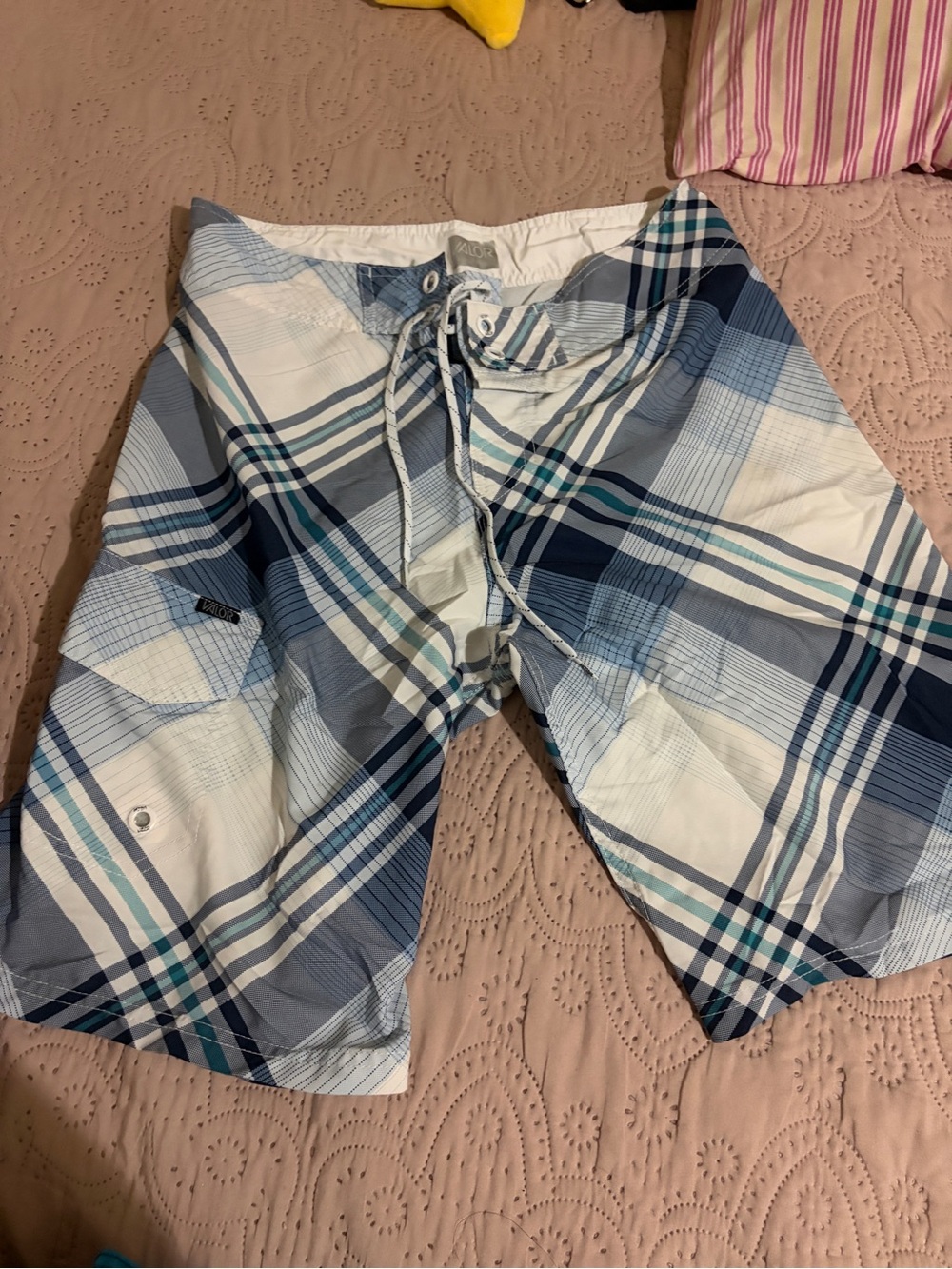 Valor Men's Plaid Swim Trunks - Blue/White